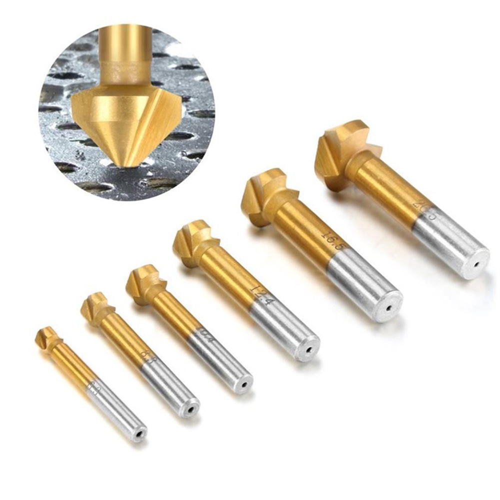 6pcs 3 Flute 90 Degree Hss Chamfer Cutter Chamfering Drilling End Mill ...