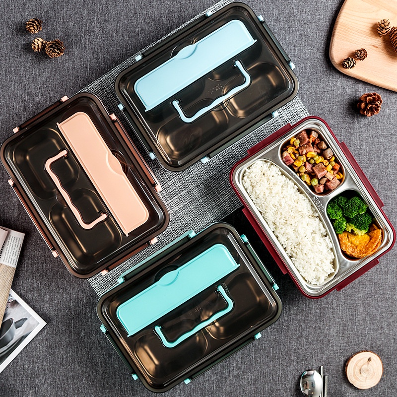 Square Lunch Box Suit 5 Compartments 304 Stainless Steel Thermal