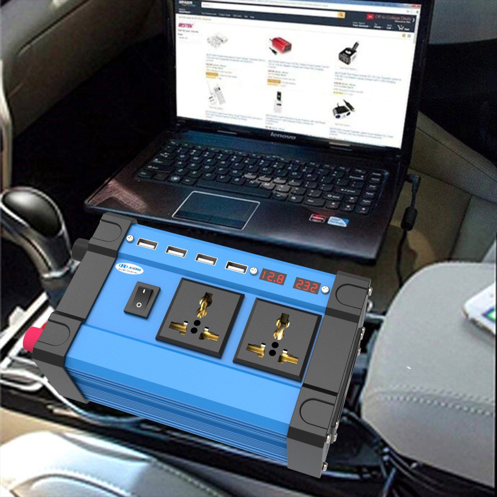 The car inverter has 2 universal AC sockets, 4 USB, portable power ...