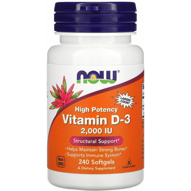 NOW Vitamin D3 1000IU, 2000 IU or 5000 IU, 120 to 240 Softgels Shopee