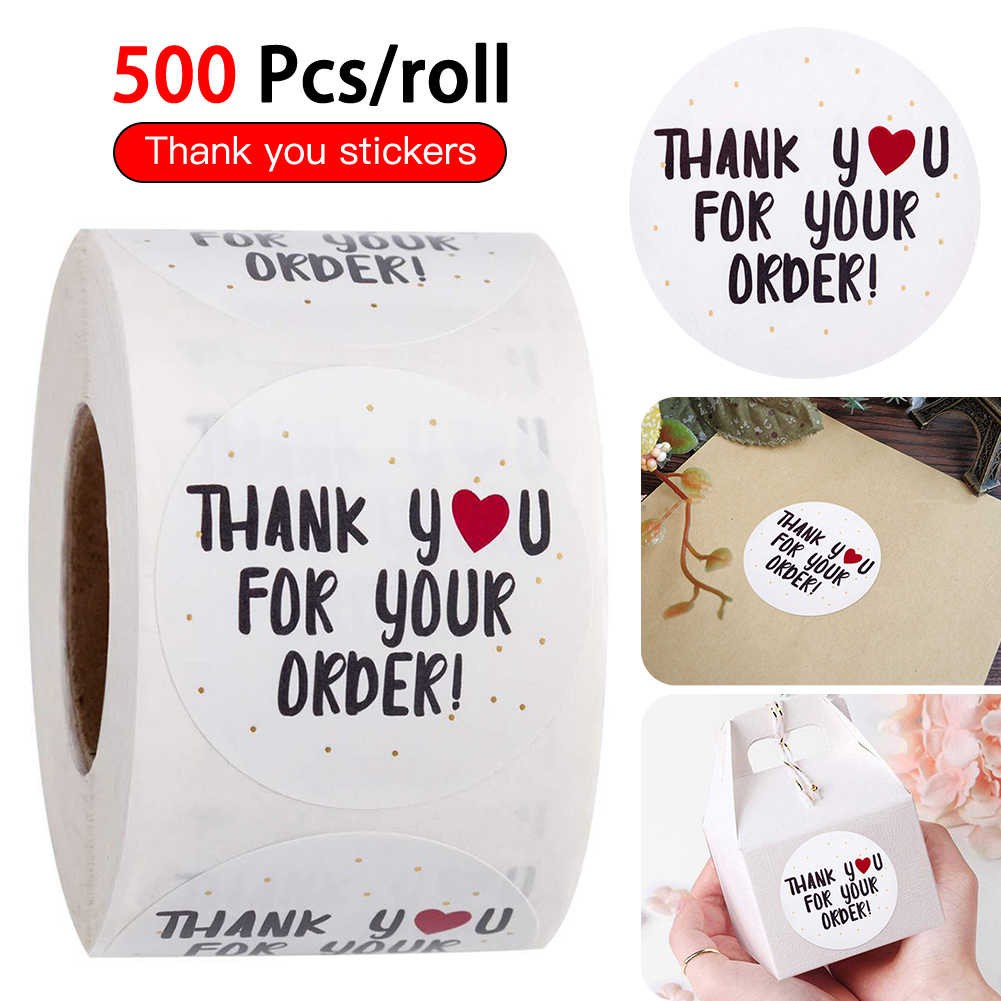 500pcs/roll Round Thank You for Your Order Heart Stickers Handmade Seal ...