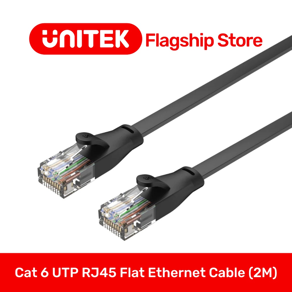 UNITEK Cat 6 Utp Rj45 Flat Lan Cable Cat6 2 Meters Black Shopee Philippines