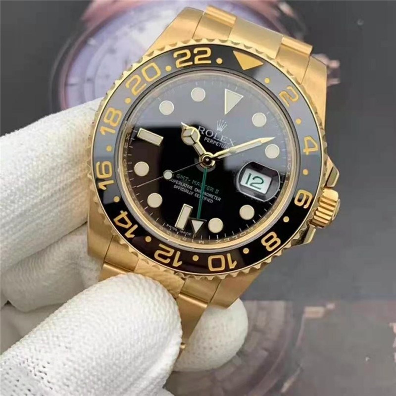 Rolex Greenwich 116718 Black Face 18K Gold Dual Time Automatic