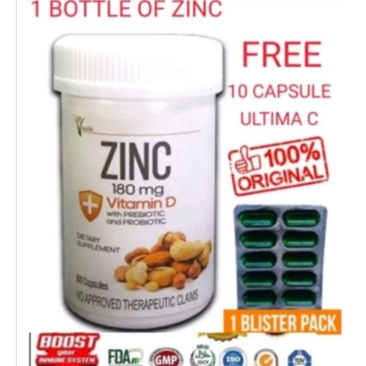 ZINC VITALIFE UNO VITAMIN D with PREBIOTIC and PROBIOTIC 180mg FREE 10