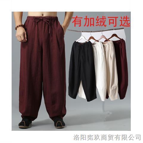 Chinese style linen summer warm casual trousers men s loose wide