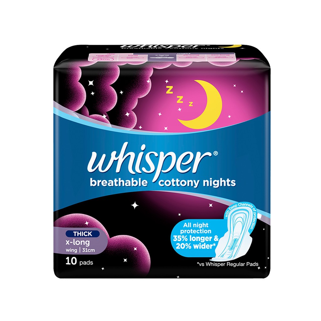 Whisper Breathable Cottony Night XLong with Wings 31cm 10 Pads Shopee Philippines