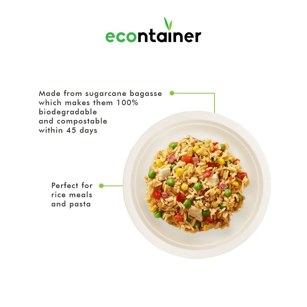 Econtainer P011 7inch Sugarcane Bagasse Plate Compostable and Eco ...