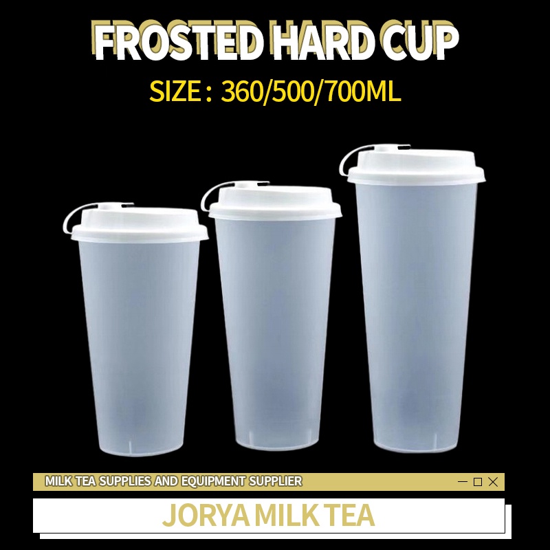 50pcs 90mm Milk Tea Cup Frosted Hard Cup Plastic Cup Juice Cup With Hard Lid 360500700ml 6425