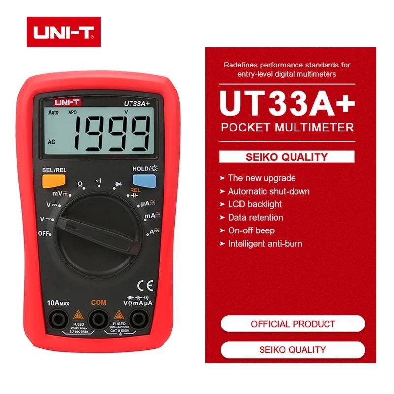 UNI-T UT33A+ Digital Multimeter Auto Range 600V 10A AC DC Voltage ...