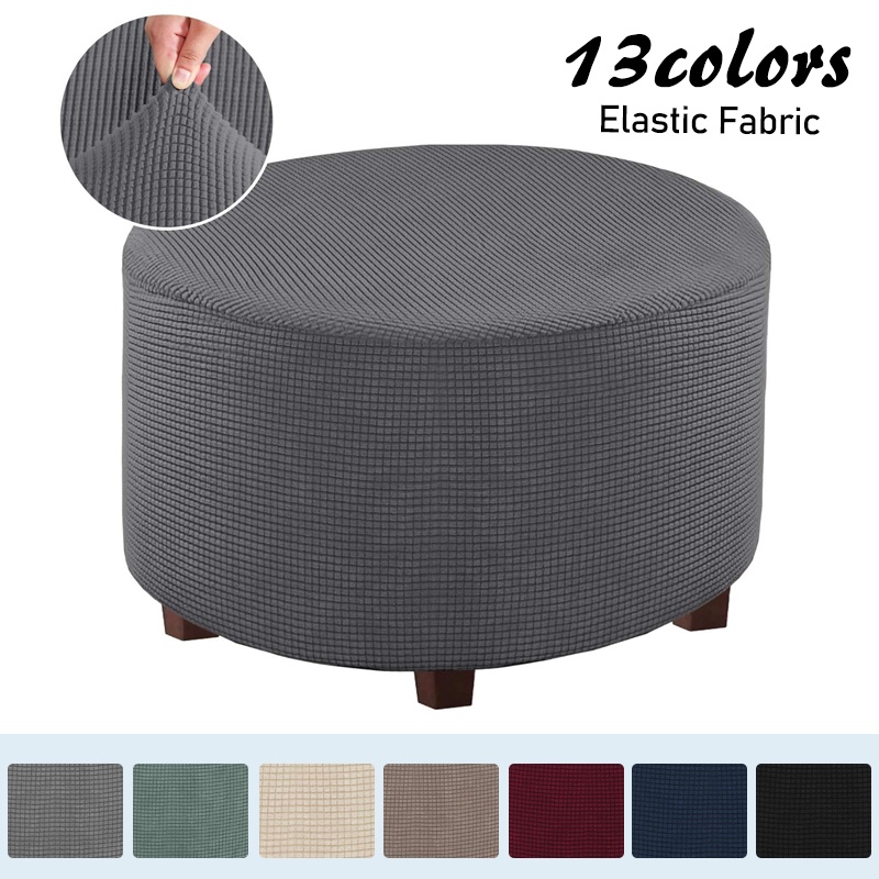 Stretch Ottoman Slipcovers Velvet Fabric Round Ottoman Covers Removable Footstool Covers Storage ...