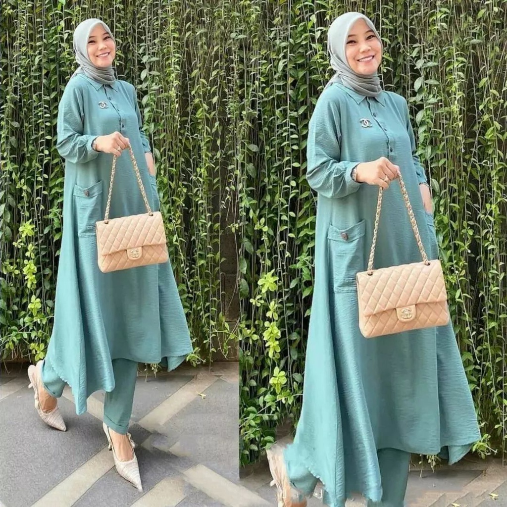 Annisa Outfit Robe Modern Namira Set Material Crinkle Premium ...