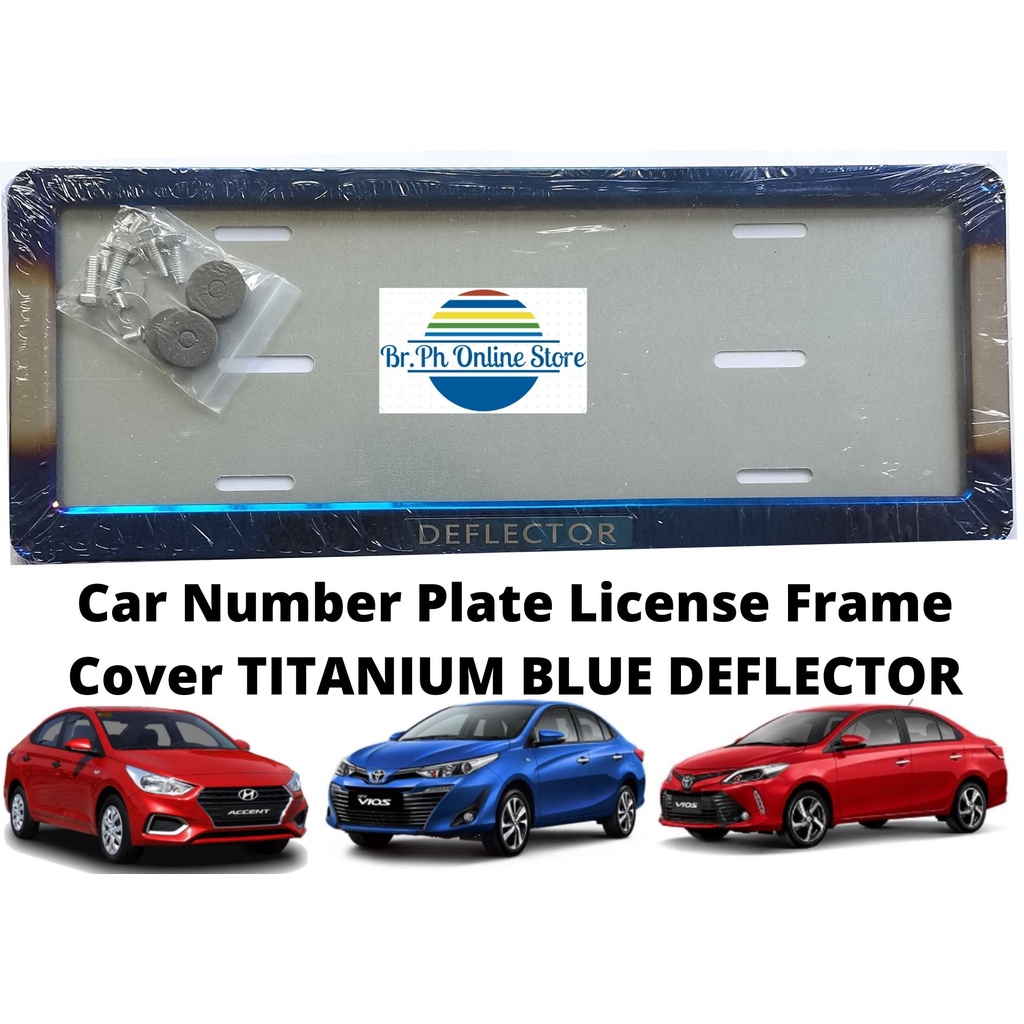 Car Plate Number Cover Titanium Blue DEFLECTOR Stainless Steel Frame ...