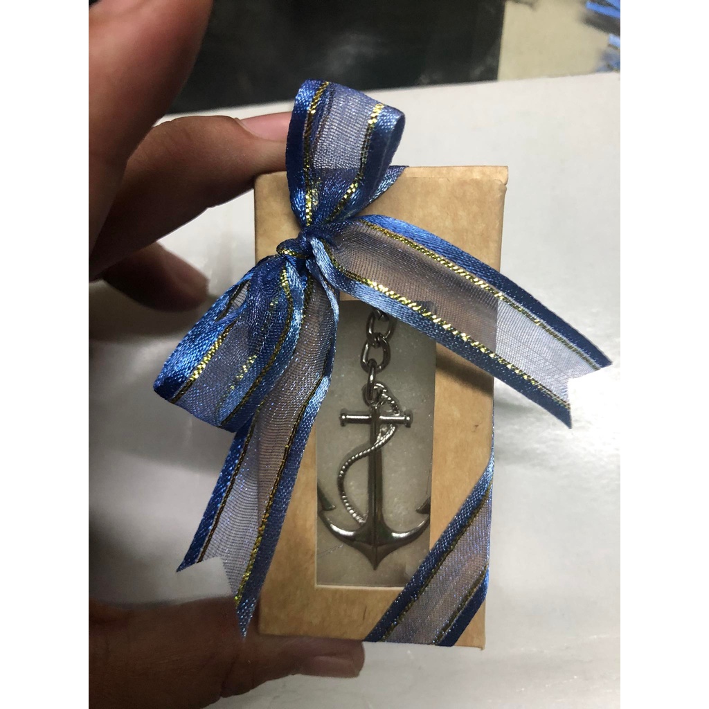 Nautical anchor navy blue ribbon for gift wrapping