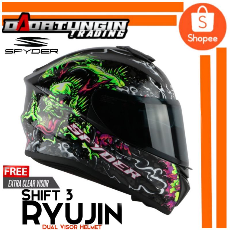 SPY Shift 3 GD RYUJIN Fullface Dual Visor Helmet w/ Free Extra Clear ...