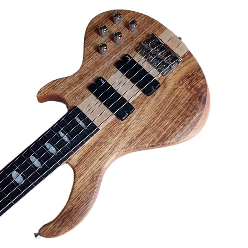 5 Strings Fretless Neck Through Electric Bass Guitar Hickory Wood Top