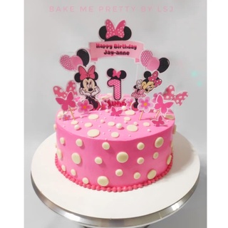 Pink Minnie Mouse Birthday Cake Topper Glitter Pink Bow Mouse Happy  Birthday Cake Decoration For Girls