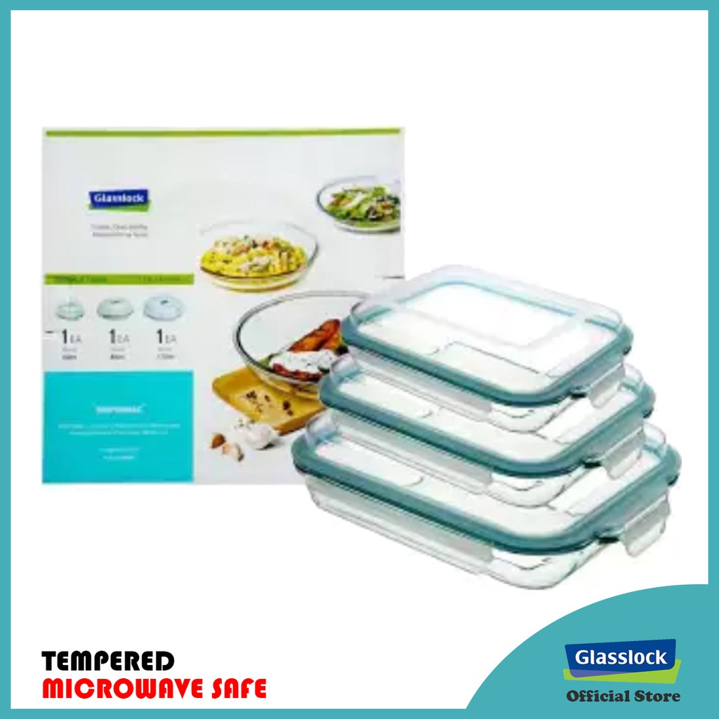 Glasslock Rectangle Plus Type Food Keeper, 3-piece Set (GL507) | Shopee ...