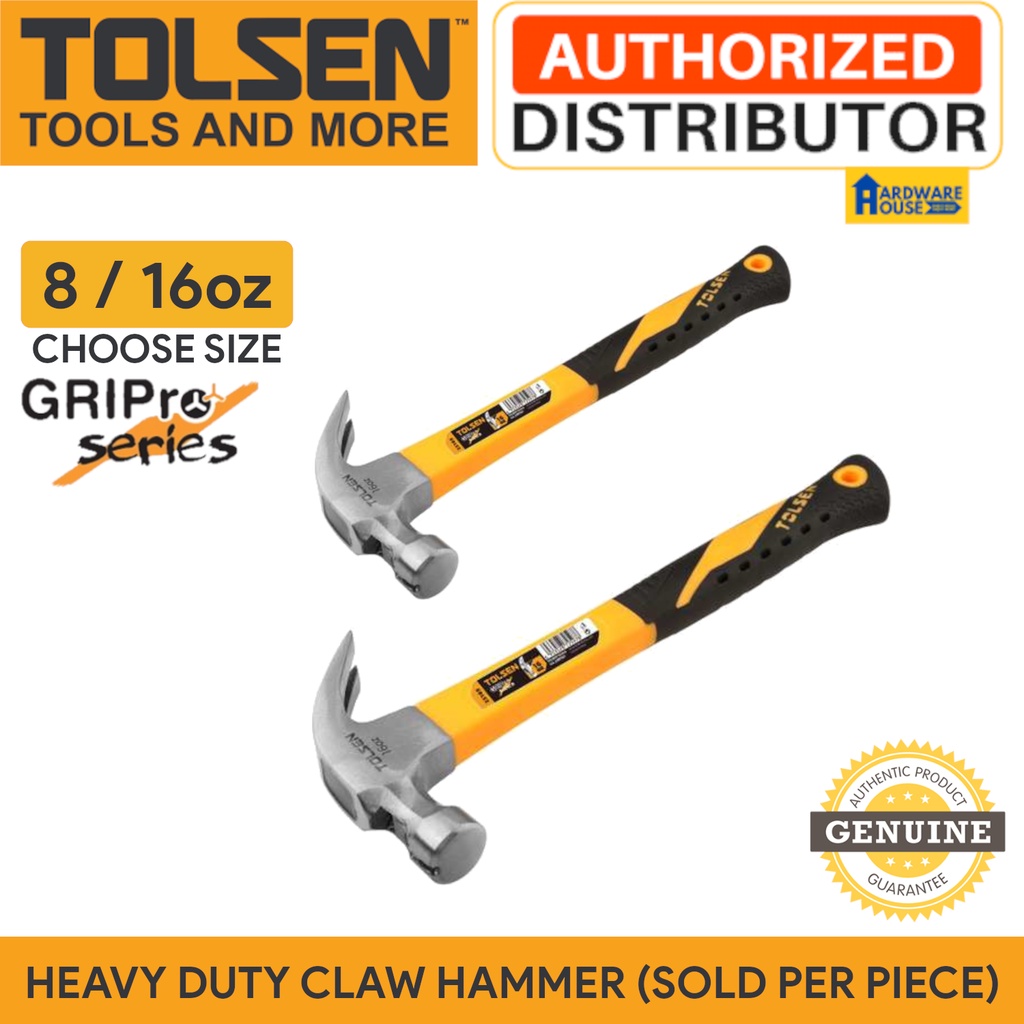 ORIGINAL TOLSEN Claw Hammer Heavy Duty Drop Forged Carbon Steel GriPro ...