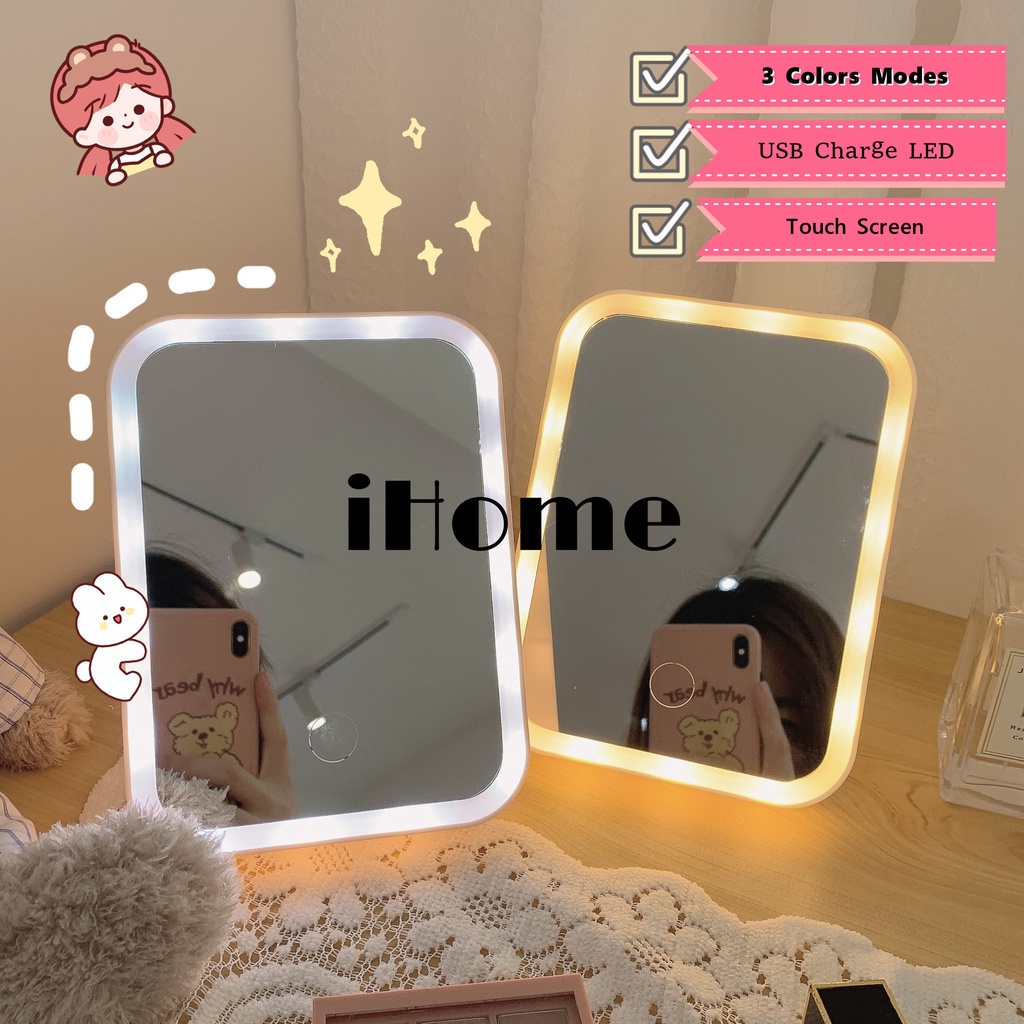 3 Color LED Face Makeup Mirror Vanity Mirror USB Charge Folding ...