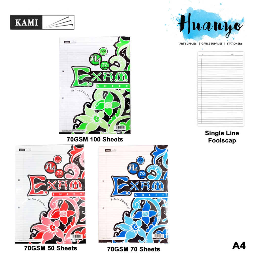 KAMI Exam Loose Sheet Foolscap Paper A4 Pack (70gsm, 50 / 70 / 100 ...