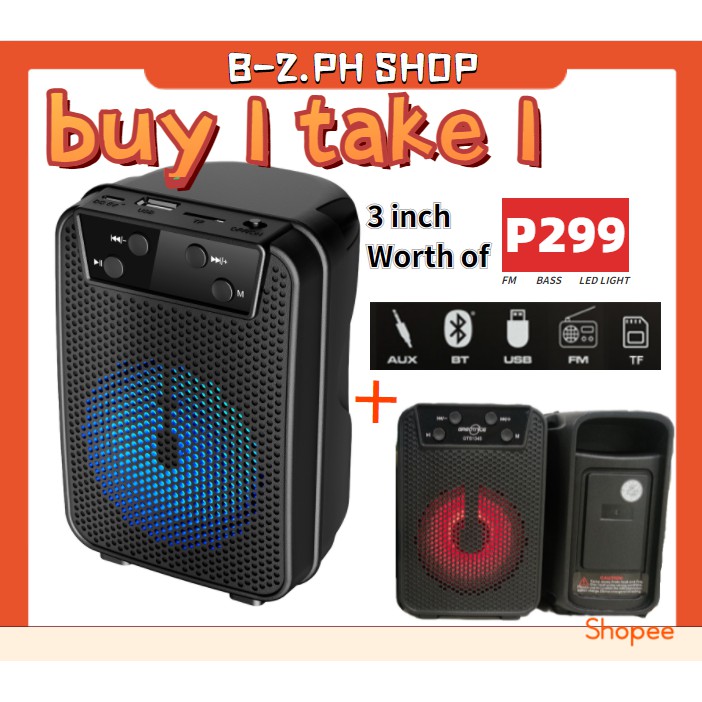 Buy Take 3inch bass Portable Speaker Bluetooth FM/tf/usb/aux/led  Flashing Lights