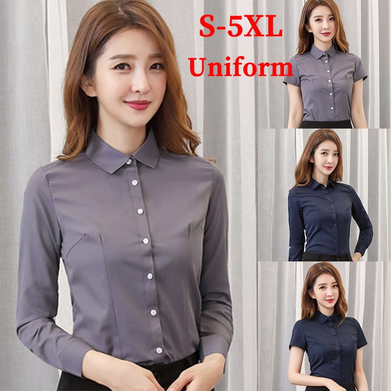 Women s Officewear Work Top Shirts Female Solid Grey Formal Long Sleeve Blouses Shopee Philippines