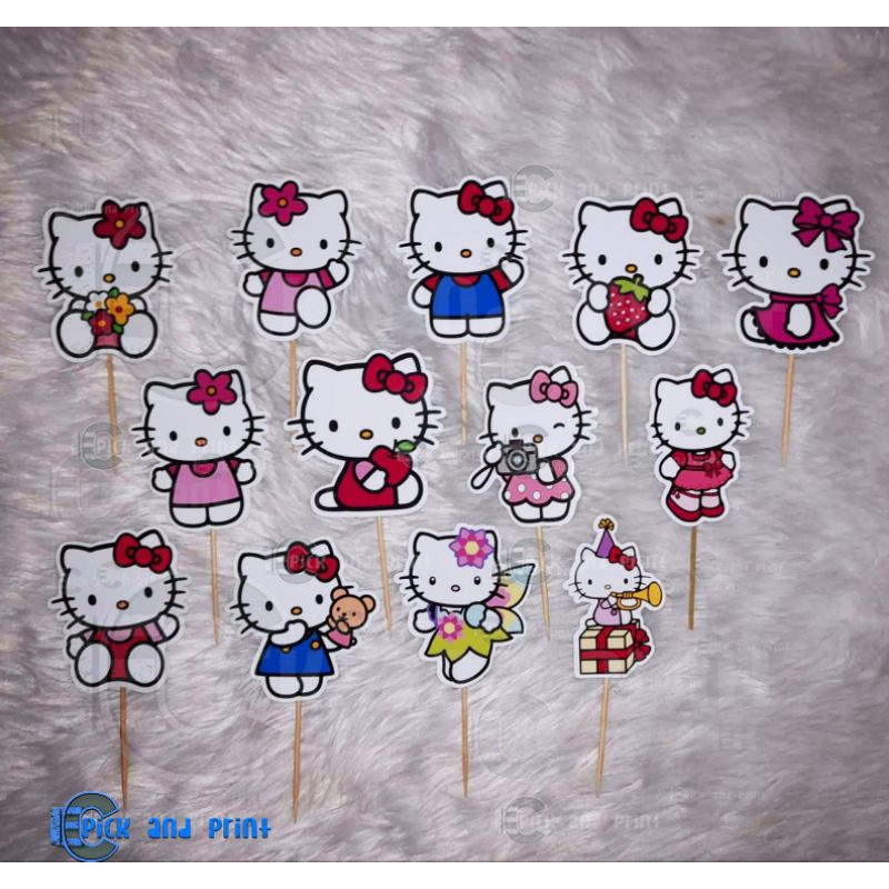 12+1pcs Hello Kitty Theme Cupcake topper for DIY Party Decorations ...