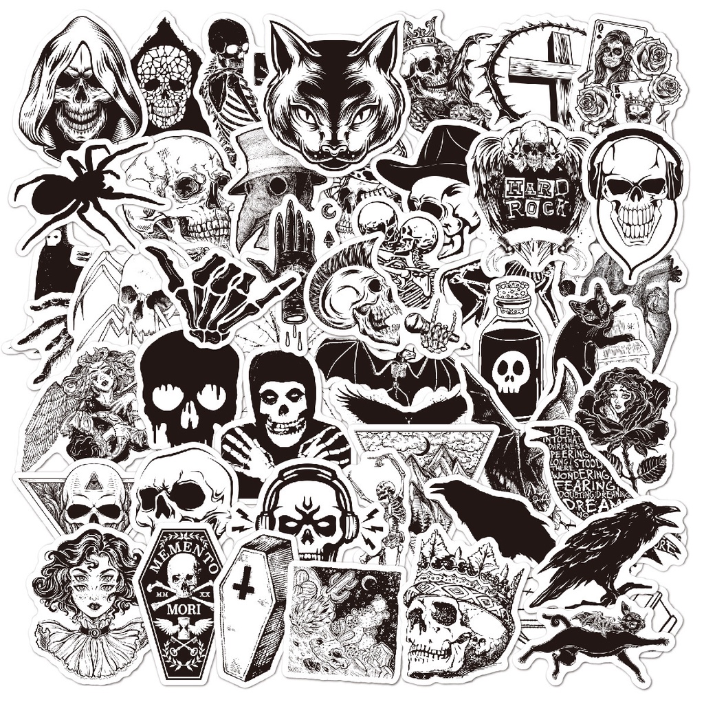 Cuessi 50pcs Black and White Sticker Punk Gothic stickers Waterproof ...