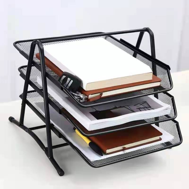 3 Layers Metal Wide Entry Desk File Document Letter Tray Rack Organizer ...