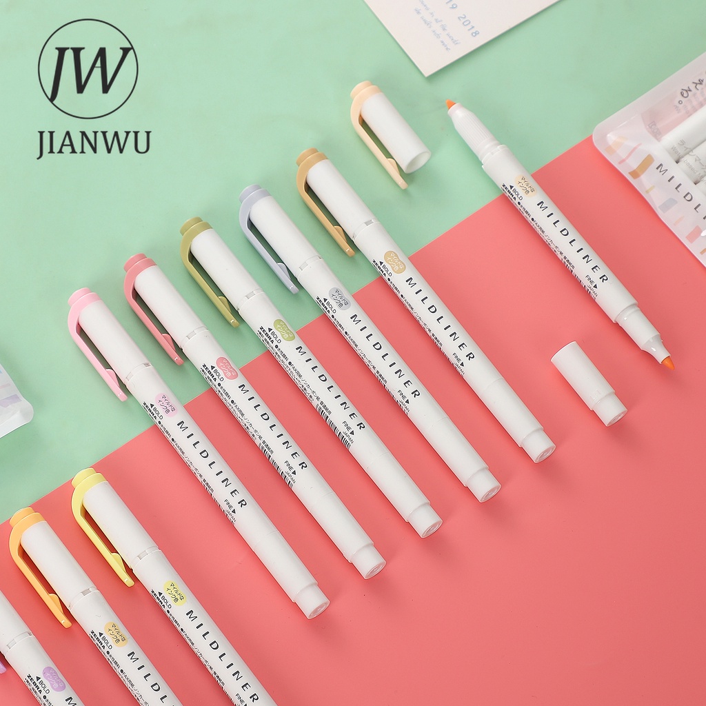 JIANWU 1 Pc Mildliner Doubleended Highlighters Soft Oblique Head