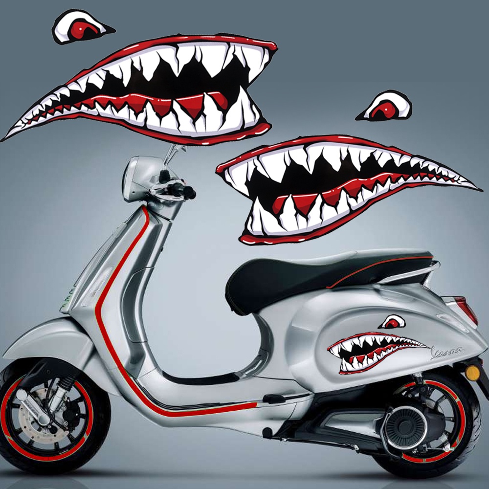 3M Vespa Reflective Motorcycle Sticker Shark Teeth Mouth Side Strip ...