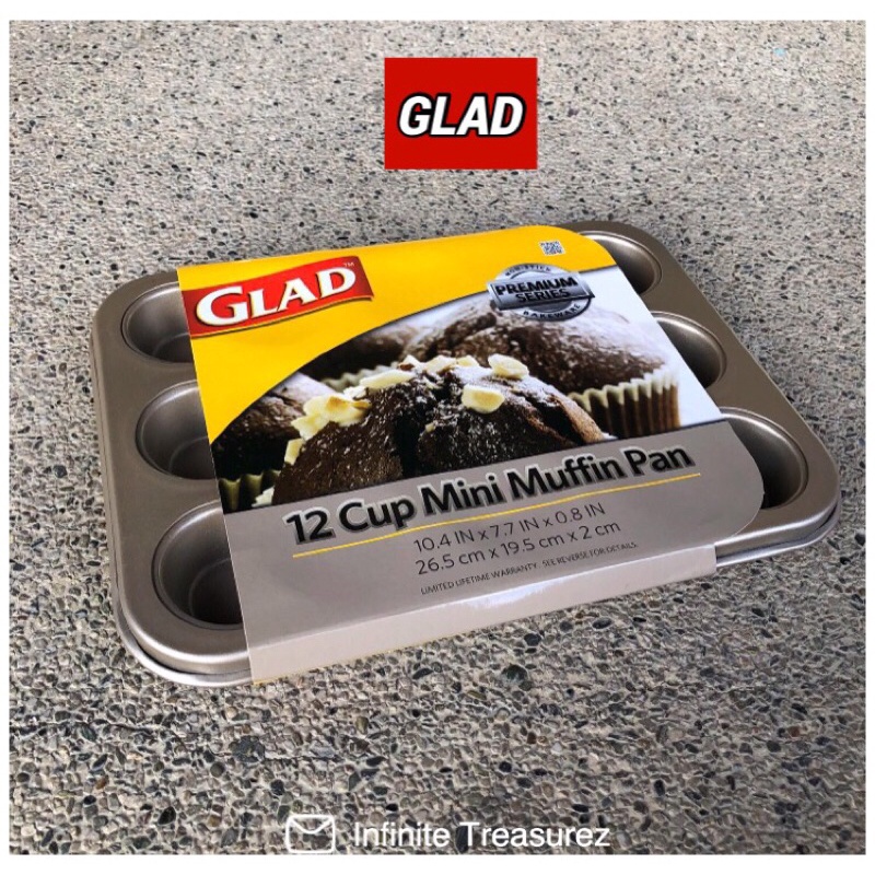 Glad Premium 12 Cup Mini Muffin Pan, 10.4 x 7.7 x 0.8, Gold