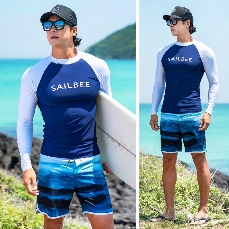 SAILBEE Men's UV Protect Surfing Rash Guard Long Sleeve Swimsuit Rashguard  Surf Shirt SB-M009