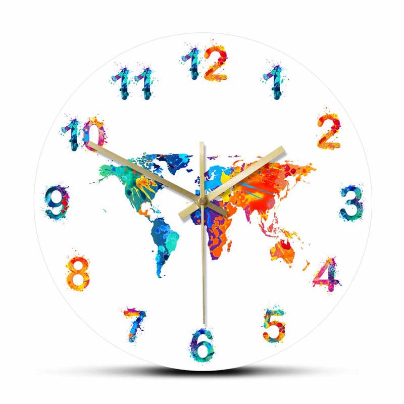 Modern Simple Creative World Map Watercolor Decoration Silent Wall ...