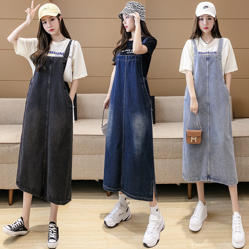 jumper dress Spring and autumn new loose casual plus size denim suspender skirt mid length thin suspender dress female summer Shopee Philippines