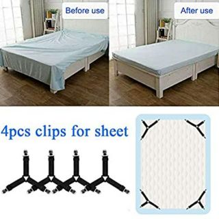 Bed Sheet Straps,4+1 Pcs Fitted Sheet Clips Holder,Upgraded Triangular Sheet Clip for Corner, Elastic Adjustable Sheet Strap for Mattress Cover, Sheet