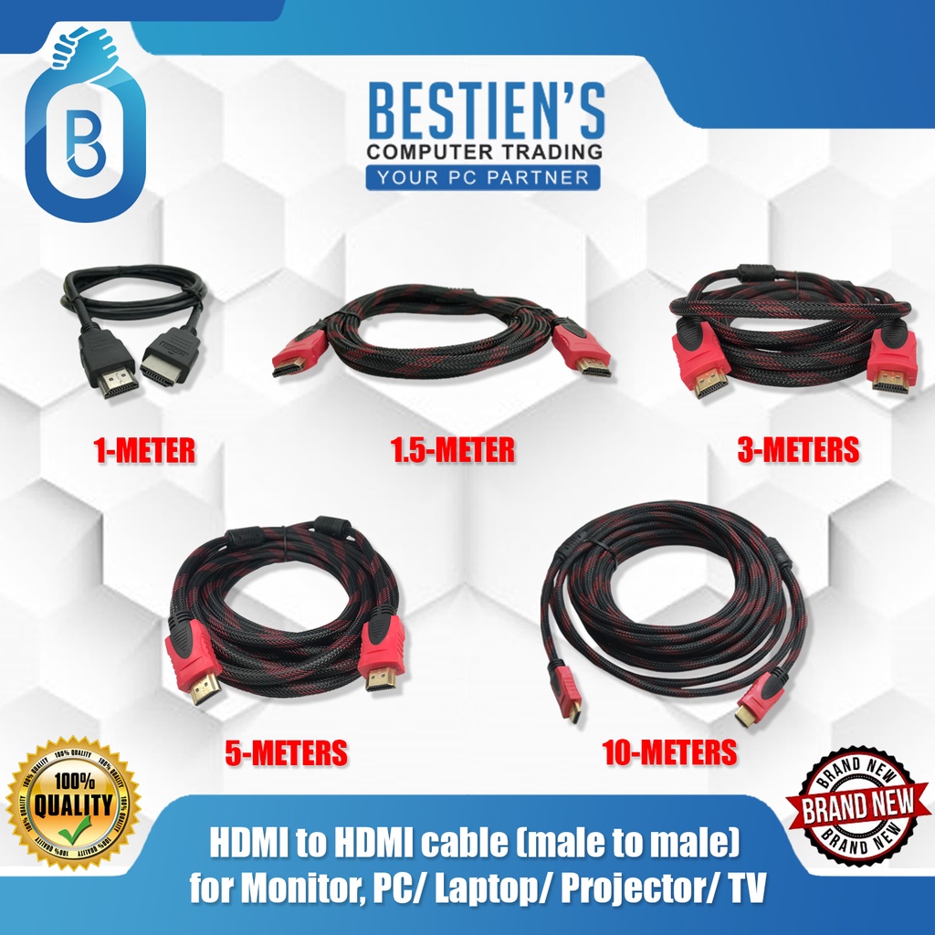 HDMI to HDMI cable (male to male) for Monitor, PC/ Laptop/ Projector