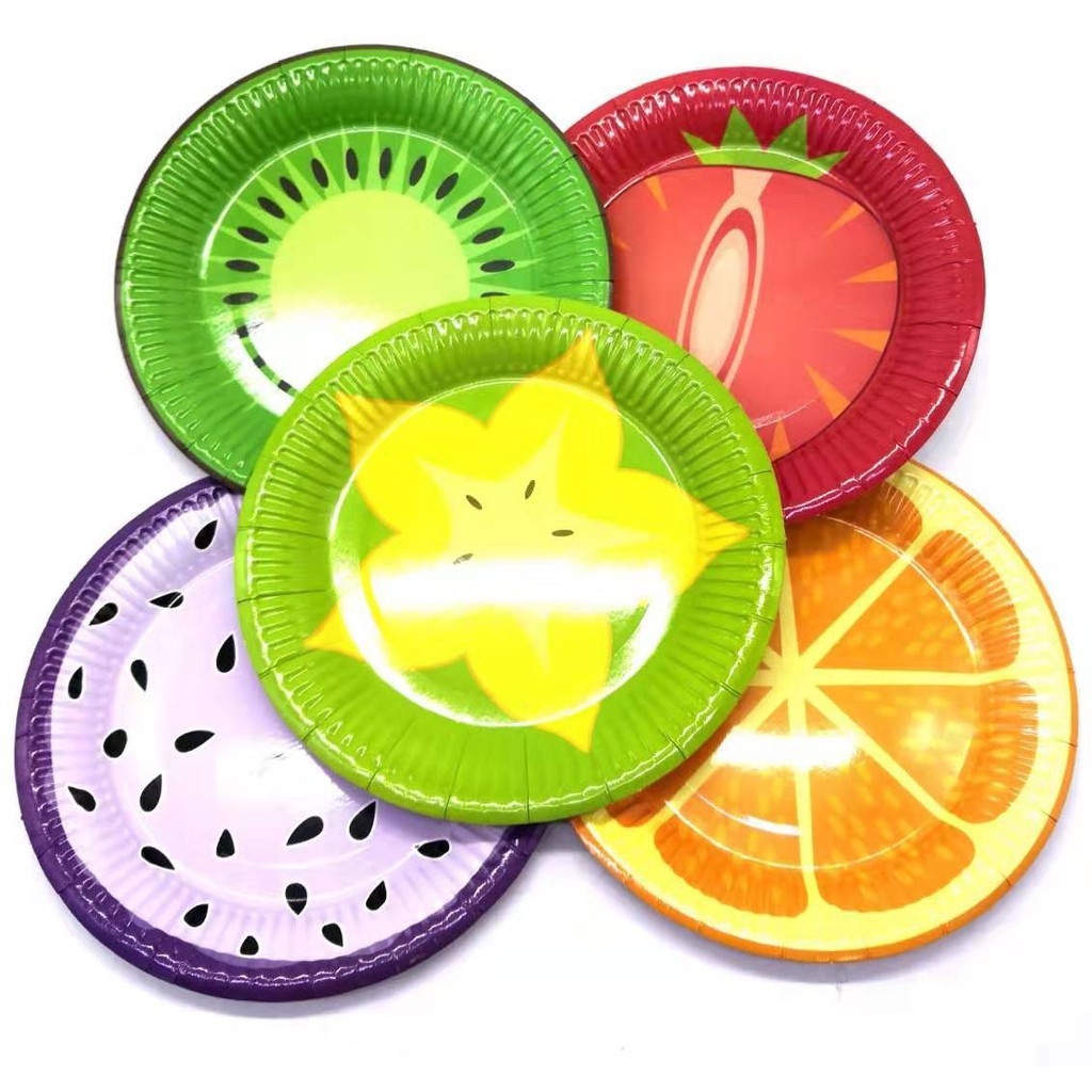Set of 5 Small Paper Plate Disposable Assorted Fruits Design | Shopee ...