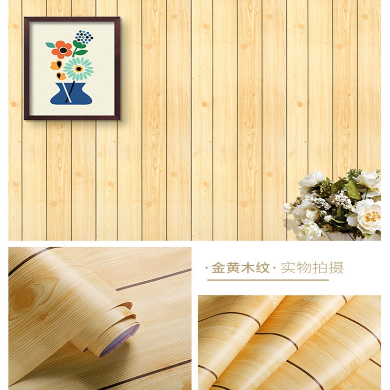 Yellow wood design wallpaper self adhessive sticker PVC waterproof 10m x 45cm for walldecor