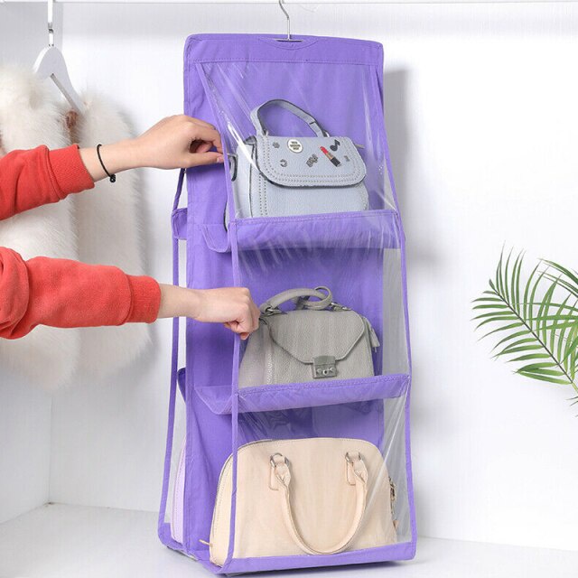 6 Pocket Folding Hanging Handbag Purse Storage Large Clear Holder Anti ...