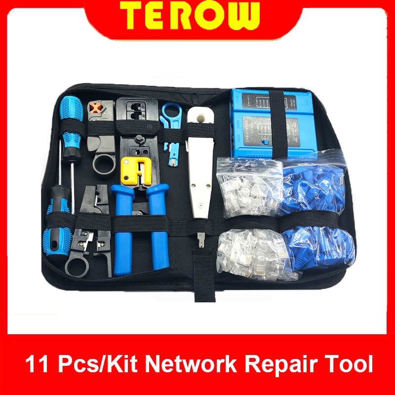 11 Pcs/Kit LAN Network Repair Tool RJ45 Crimping Pliers Cable Tester