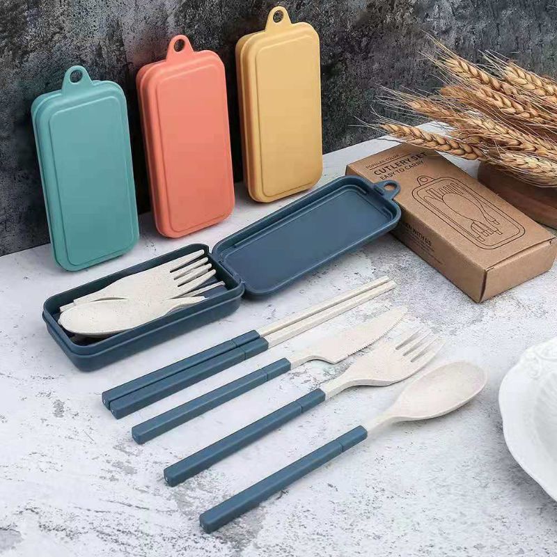Spoon and Fork Cutlery Set Portable Wheat Straw Reusable Spoon and Fork