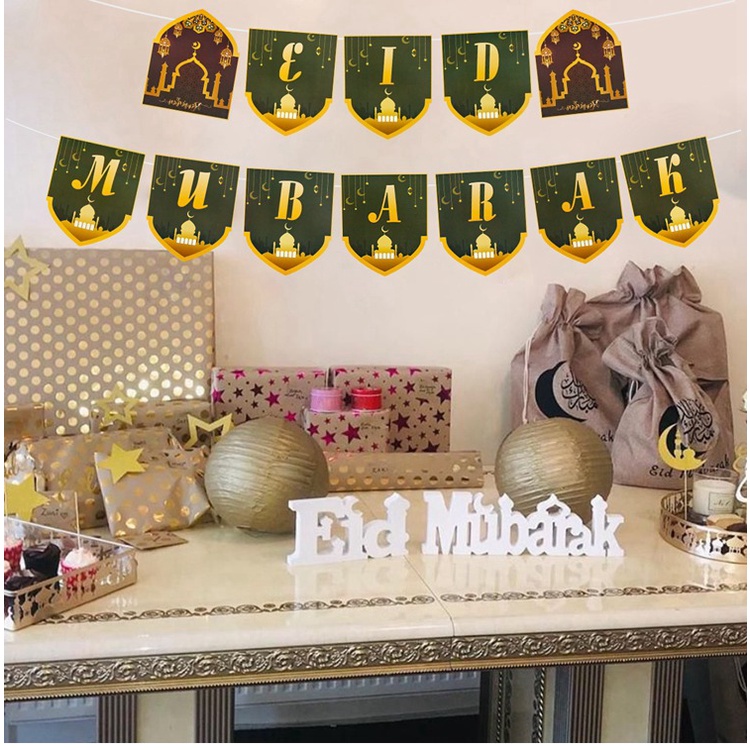 EID Mubarak Banner Star Moon Ceiling Hanging Ornament Islam Muslim ...
