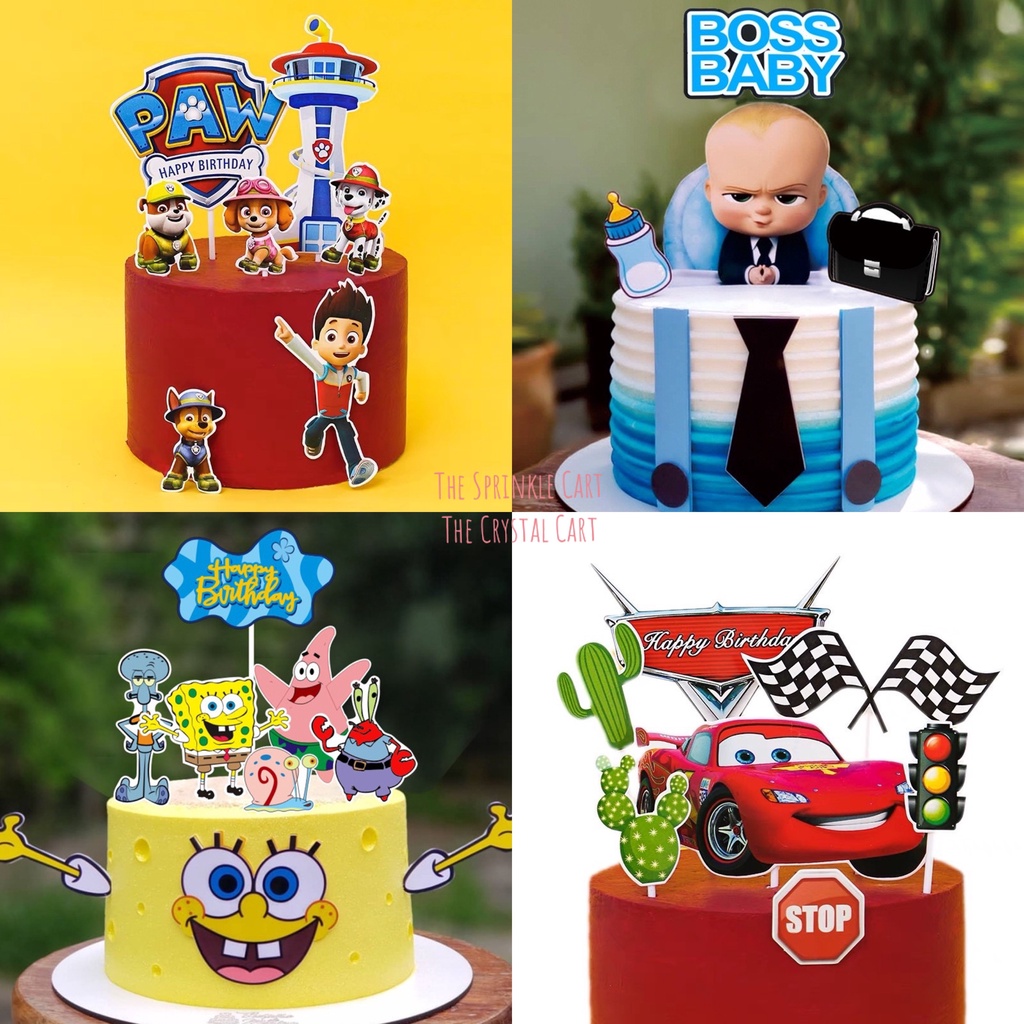 Boss Baby / Baby shark / Spongebob / Mcqueen Cars / Paw Patrol / Spiderman  / Super baby Cake topper