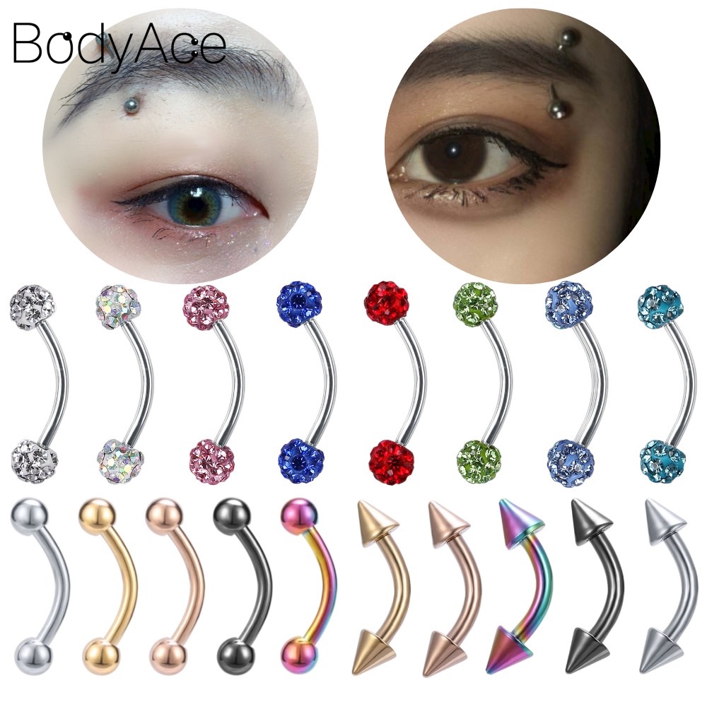 Bodyace 1 PC Crystal Eyebrow Piercings Spike Pattern Cartilage ...