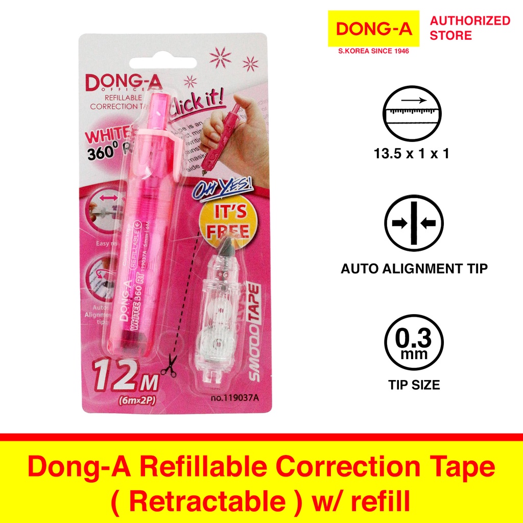 DongA Refillable Correction Tape with refill [119037A] (Retractable