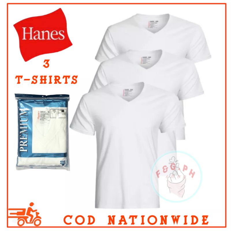 WHITE T SHIRTS R V NECK 3PCS HANES ORIG SHIRT Shopee Philippines