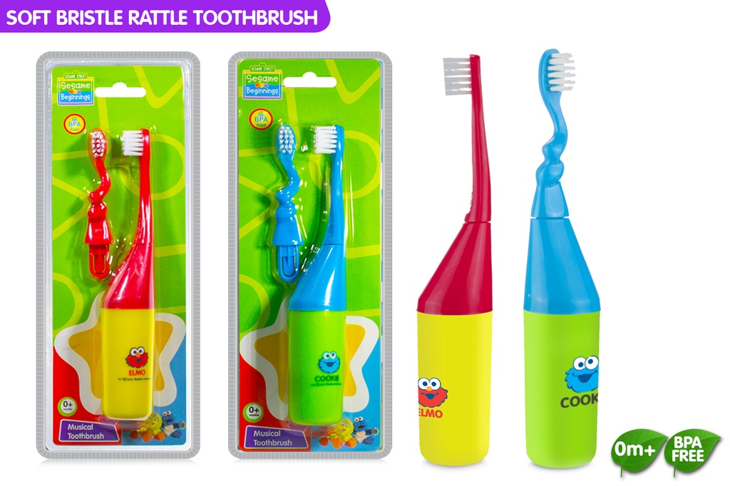 Sesame Beginning Soft Bristles Rattle Toothbrush with Extra Spiral Head ...