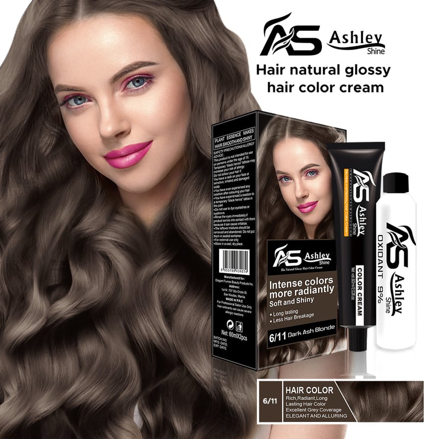 Ashley Shine Bio Natural Glossy Hair Color Cream Hair Dye Set 60mL Ash ...