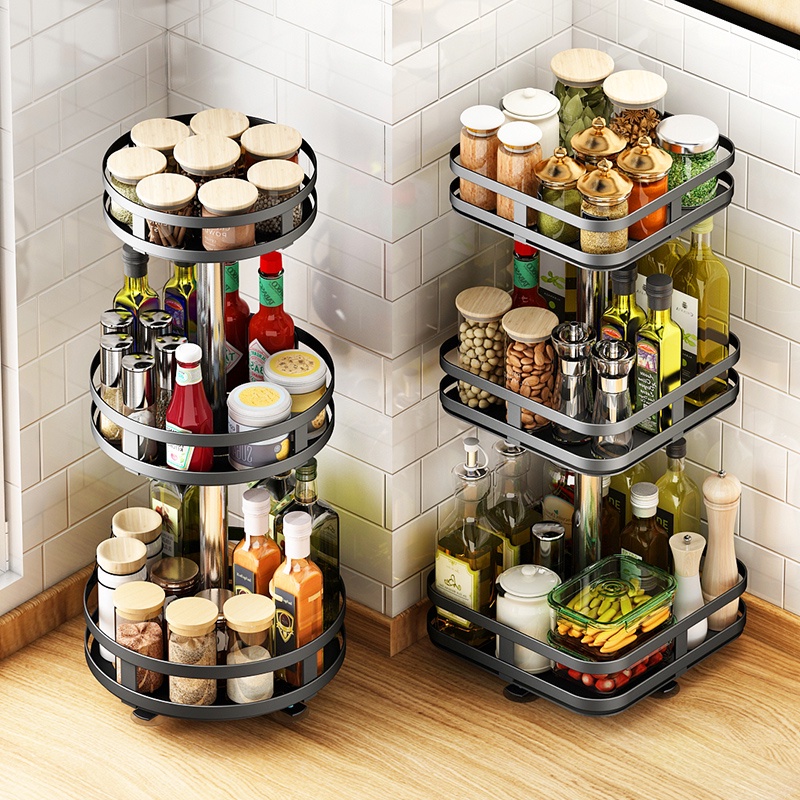 3-Layer Spice Rack Rotating Condiments Rack Rotatable Seasoning ...